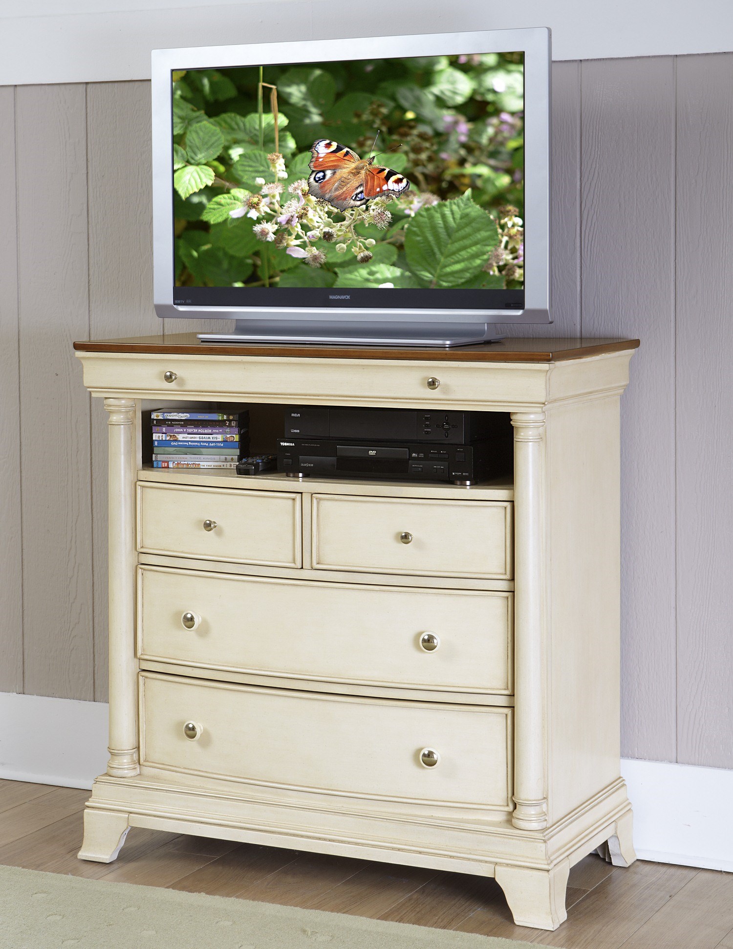 Homelegance Inglewood 1402W11 Cottage TV Chest with Media Shelf Del